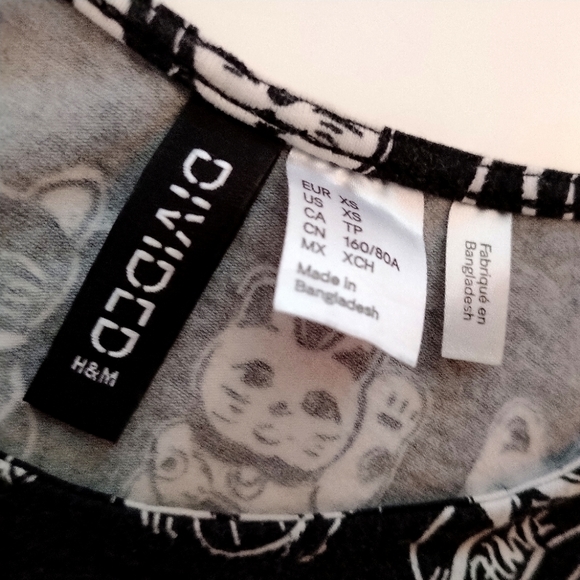 Adorable H&M Lucky Cat B&W Crop Top XS - Picture 6 of 8